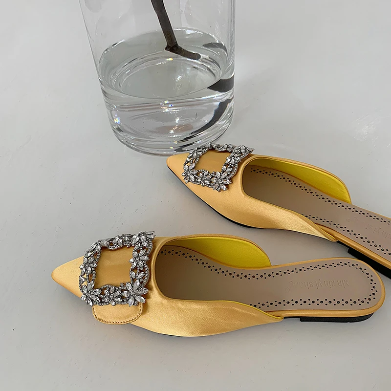 

2020 Summer/Autumn Women Slippers Rhinestone Shallow Design Elegant Flats Slip On Shallow Design Mules Shoes Casual Ladies Mules