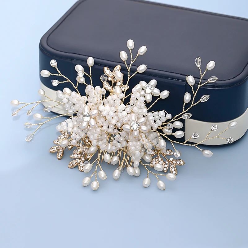 Новый цветок жемчужный кристалл свадебная тиара ручной работы золотой лист