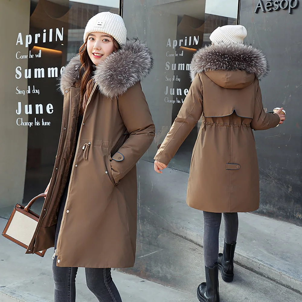 Vielleicht Fur Liner Winter Coat Woman 2021 Fashion Winter Jacket Women Long Cotton Padded Outwear Hooded Female Jacket and Coat