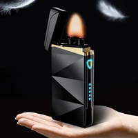 2021 electronic usb big flame luxury lighter pulse windproof double arc electric lighter plasma flameless christmas gift