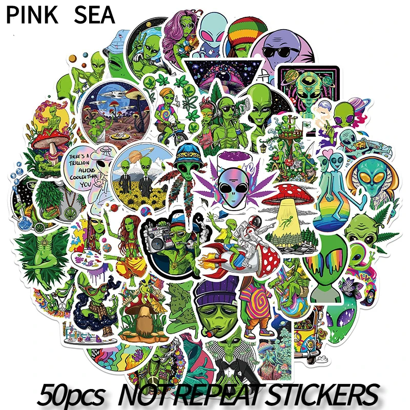 10/30/50Pcs/set Weed Marijuana Alien ET Leaf Psychedelic Cartoon Graffiti Mixed Stickers For Diy Laptop Skateboard Luggage Case