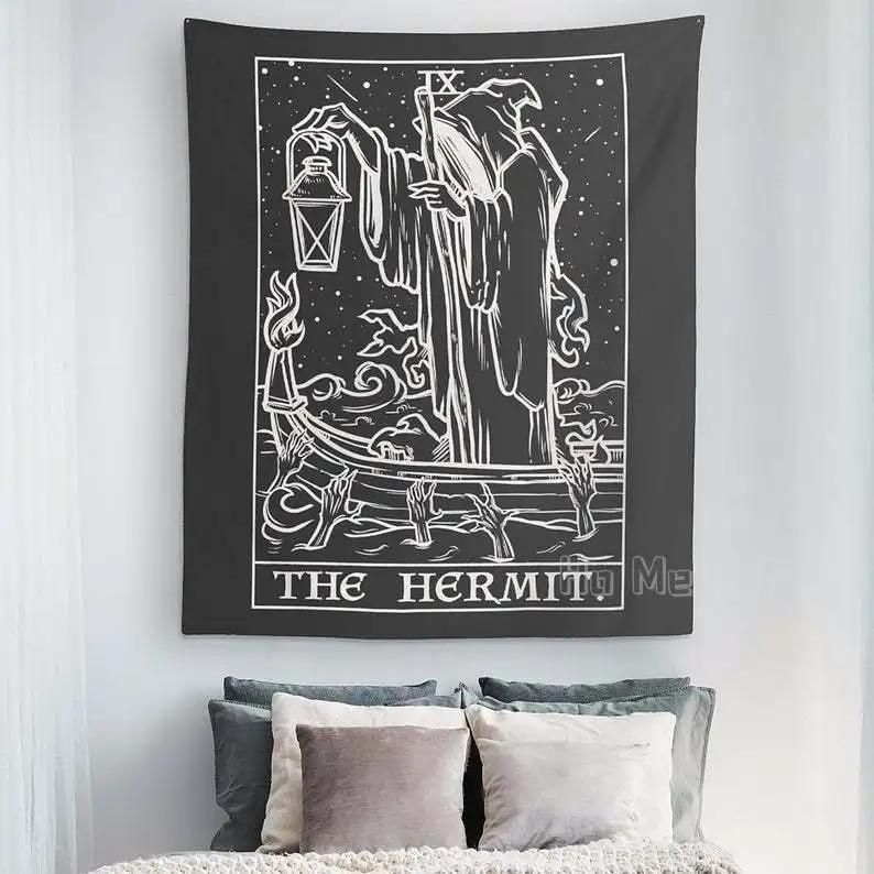 The Hermit Tarot Card Tapestry Grim Reaper Halloween Home Decor Gothic Art Witch Wall Hanging