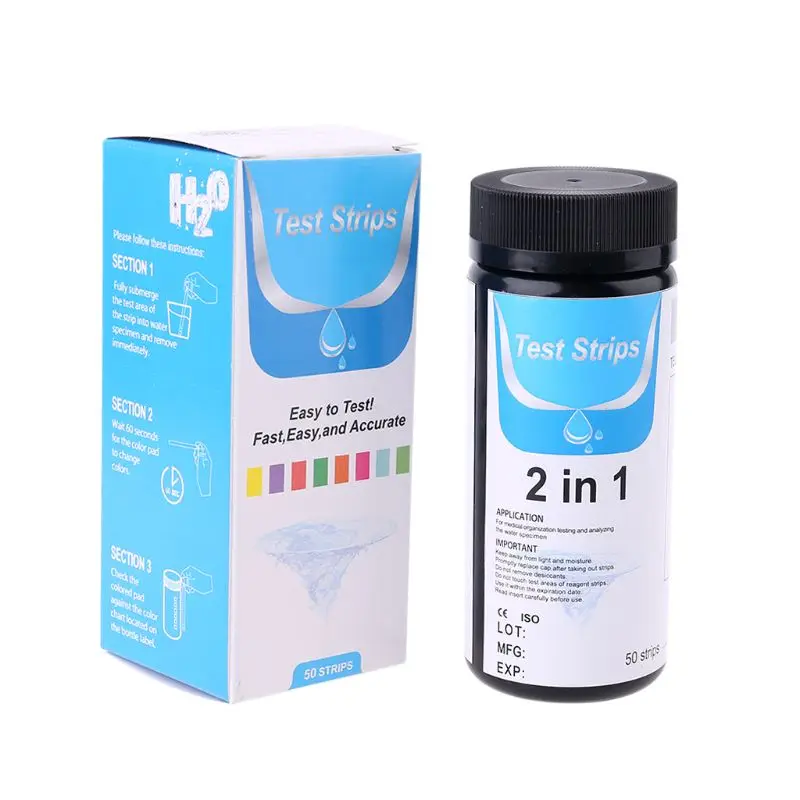 

50Strips/bottle 2in1 pH Hardness Water Test Strip Reagent Fish Tank Swimming Pool Water Tester PH Analyzer Test Paper
