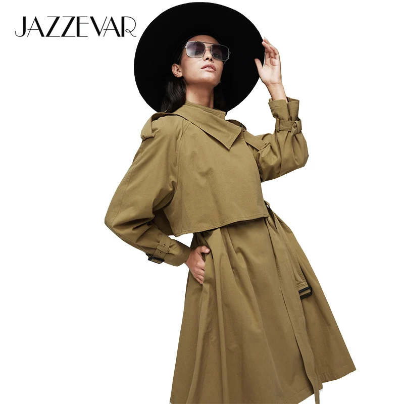 JAZZEVAR Новое поступление осенний плащ хлопковый длинный плащ с капюшоном свободная одежда негабаритная верхняя одежда хорошее качество 9002