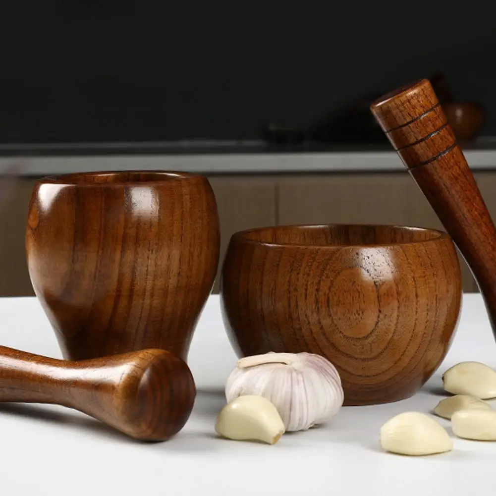 

Labor-saving Wood Manual Garlic Press Crusher Mortar Pestle Set for Dorm