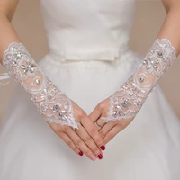 1 pair white short of gloves wedding gown accessories fingerless gloves inlaid rhinestone for bridal lace glove
