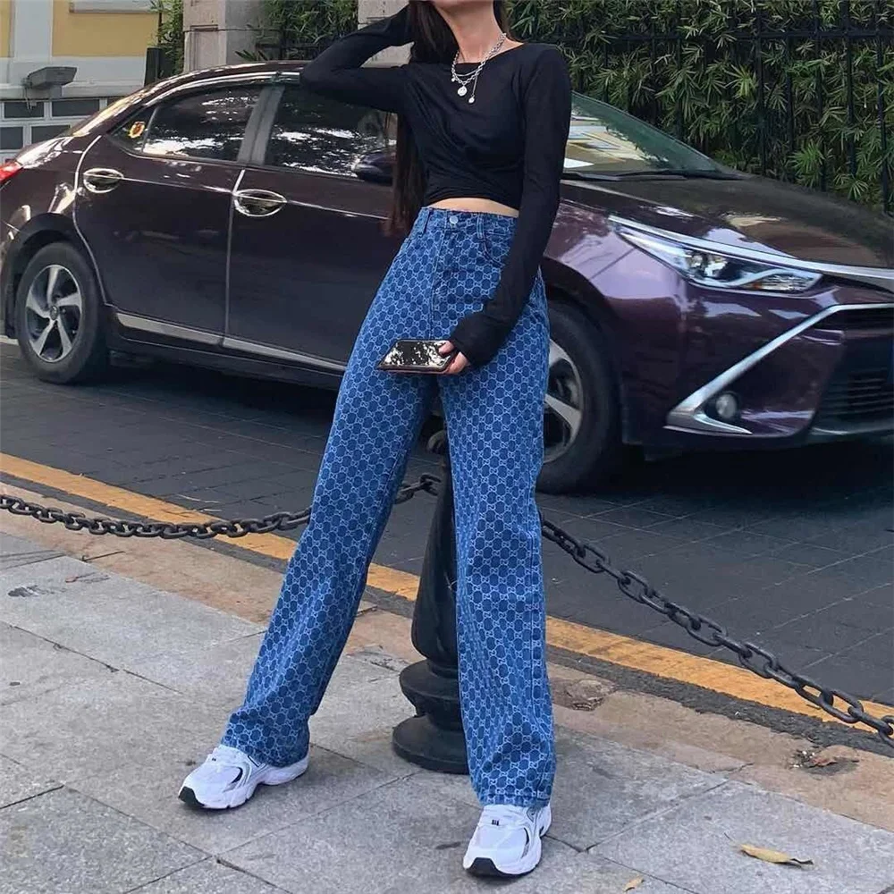 

DAILOU European And American Style Long Trousers Jeans Pants 2021 Summer Women's Fashion Leisure pants wide leg high waist Pants