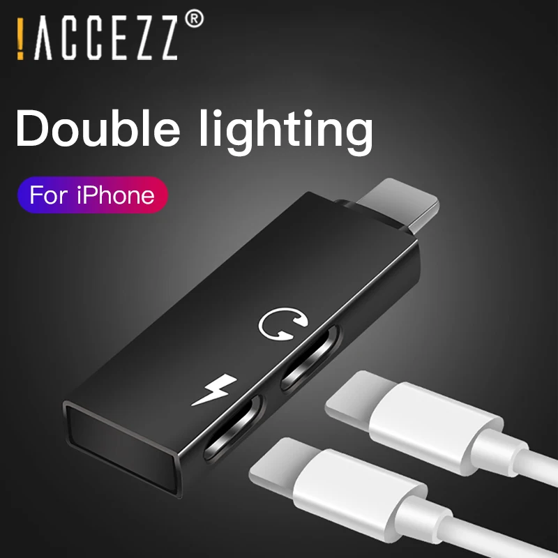 ! ACCEZZ адаптер 2 в 1 с двойным освещением для зарядки звонков iphone X 8 7 Plus XS MAX XR IOS 11 12