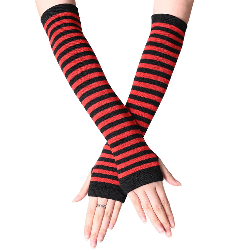

Arm Warmers Striped Fingerless Thumb Gloves Winter Spring Autumn Arm Warmer Ladies Women Arm Warmers
