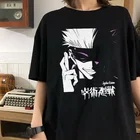 Футболка женская с коротким рукавом, винтажная Свободная рубашка в стиле аниме, уличная одежда в стиле Харадзюку, кайсен, годзё, Сатору, с принтом, в стиле Харадзюку