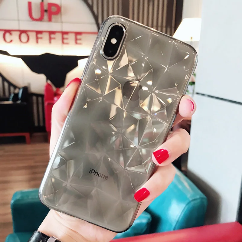 gray N1986N Phone Case For iPhone 11 Pro Max X XR XS Max 6 6s 7 8 Plus Luxury Diamond Texture Transparent Ultra Thin Soft TPU Case - Цвет: gray
