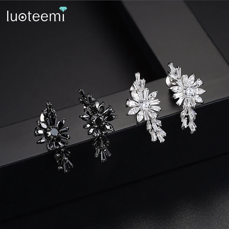 

LUOTEEMI 2021 New Luxury Punk Style Black Marquise Cut Cubic Zirconia Stud Earrings For Women Shiny Leaf CZ Stones Bridal Jewely