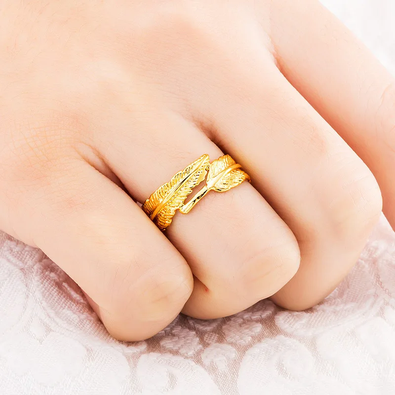 OMHXFC Wholesale European Fashion Woman Girl Party Birthday Wedding Gift Flower Bowknot Feather Heart 18KT Real Gold Ring RI45 | Украшения