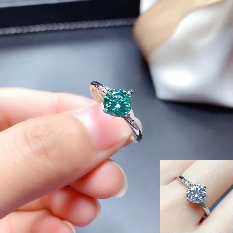 

MeiBaPJ 1 Carat Green/White Moissanite Diamond Classic Simple Ring for Women 925 Sterling Silver Fine Wedding Jewelry