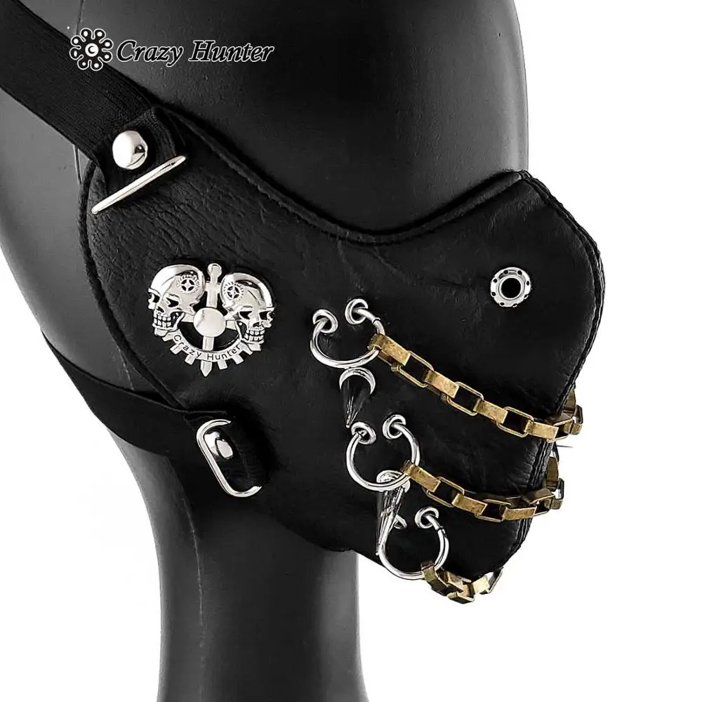 Mens White Skull Spike Punk Gothic Leather Mask Cosplay Biker | Тематическая одежда и униформа