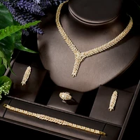 hibride dubai 4pcs geometry bridal zirconia necklace earring sets for women dress accessories parrure bijoux femme mariage n 245