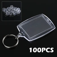 100pcskit acrylic keychain blank insert key chain ring insert photo passport keychains for car decor kids gift 4633mm
