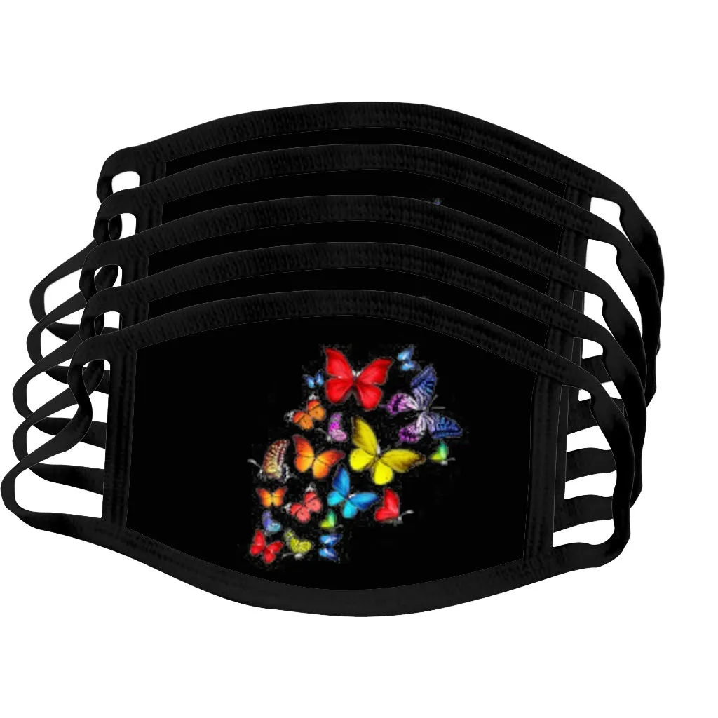 

5pcs Mouth Masks Adults Butterfly Printed Protection Face Masks Unisex Outdoor Washable Earloop Masks Drop Ship 2020 Mascarillas