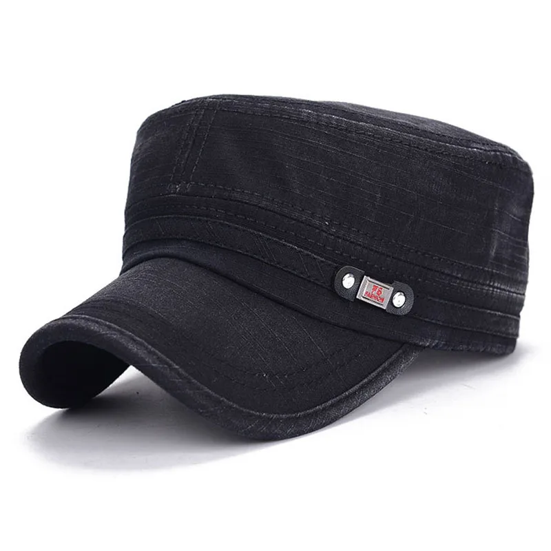 Washed Cotton Military Caps Men Cadet Army Cap Fashion Vintage Flat Top Hat Classical Style Sunscreen Sun Adjustable | Аксессуары для