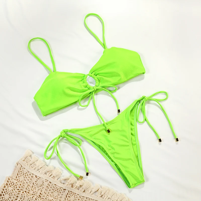 

Sexy Bikini 2021 Biquini Thong Bikinis String Swimsuit Women Bikini Set Beachwear Hollow Out Swimwear Solid Bathing Suit Women