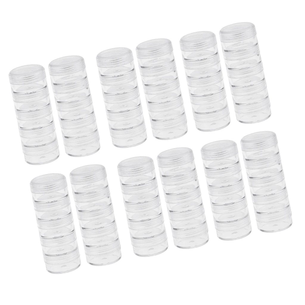 

6Set Round Plastic 5Stackable Box Pill Case Organizer W/ Screw Lids Diamond