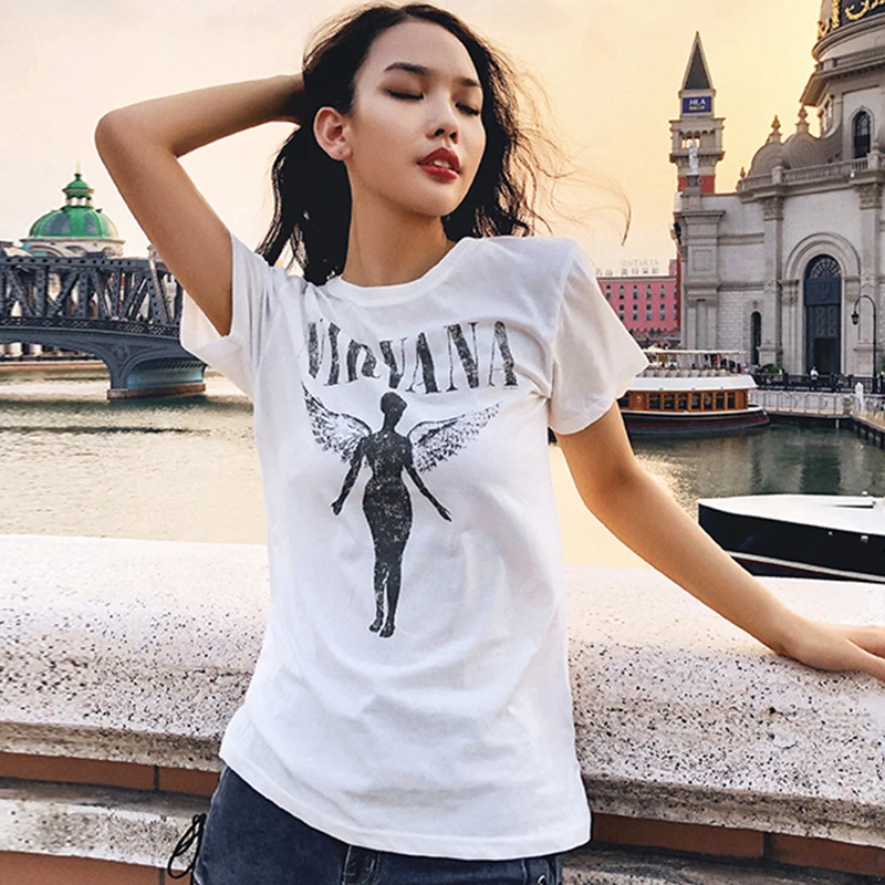 Новая женская футболка Harajuku Angel Nirvana топы с короткими рукавами и футболки модная