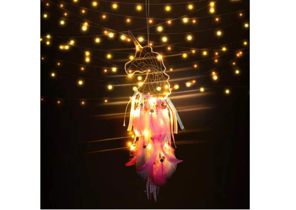 Buy Dream Catcher Creative Wildebeest Night Light Pendant Simple Girl Room Unicorn Small Dreamlike Lights In Bedroom on