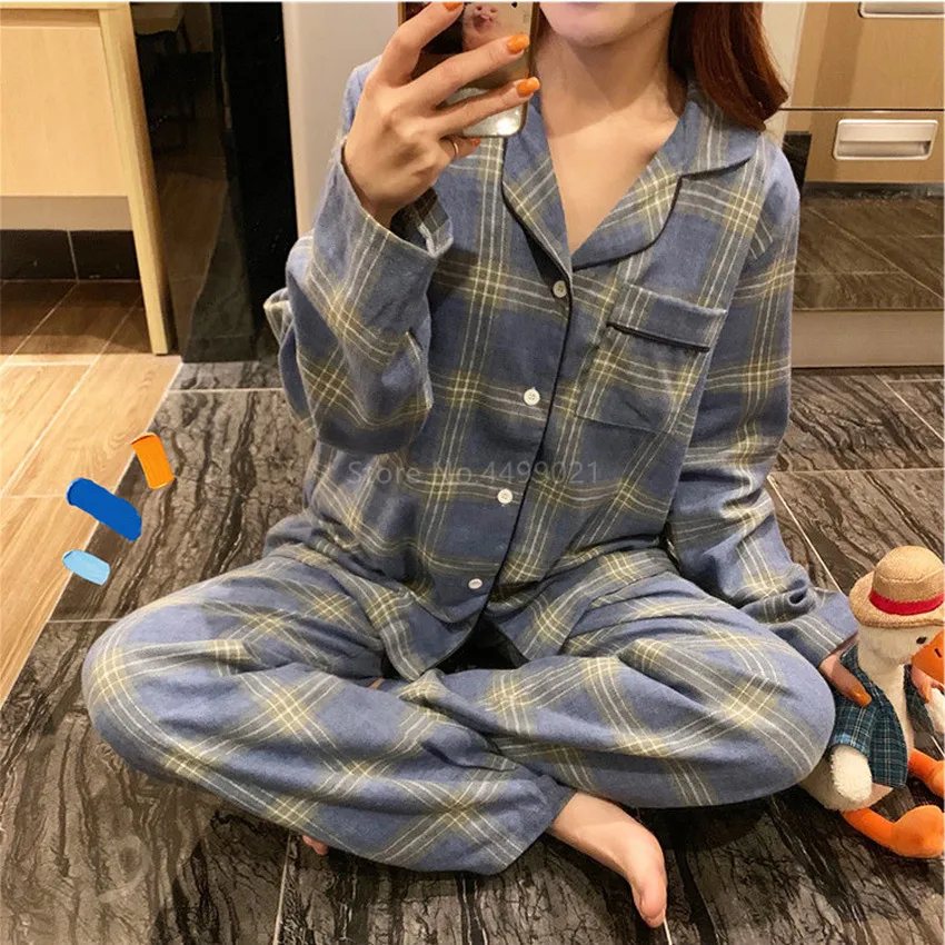 

Pajamas Autumn Winter Men Women Couples Home Service Clothing Long-sleeve Shirt Pants Underwear High-quality Nightwear Lattice