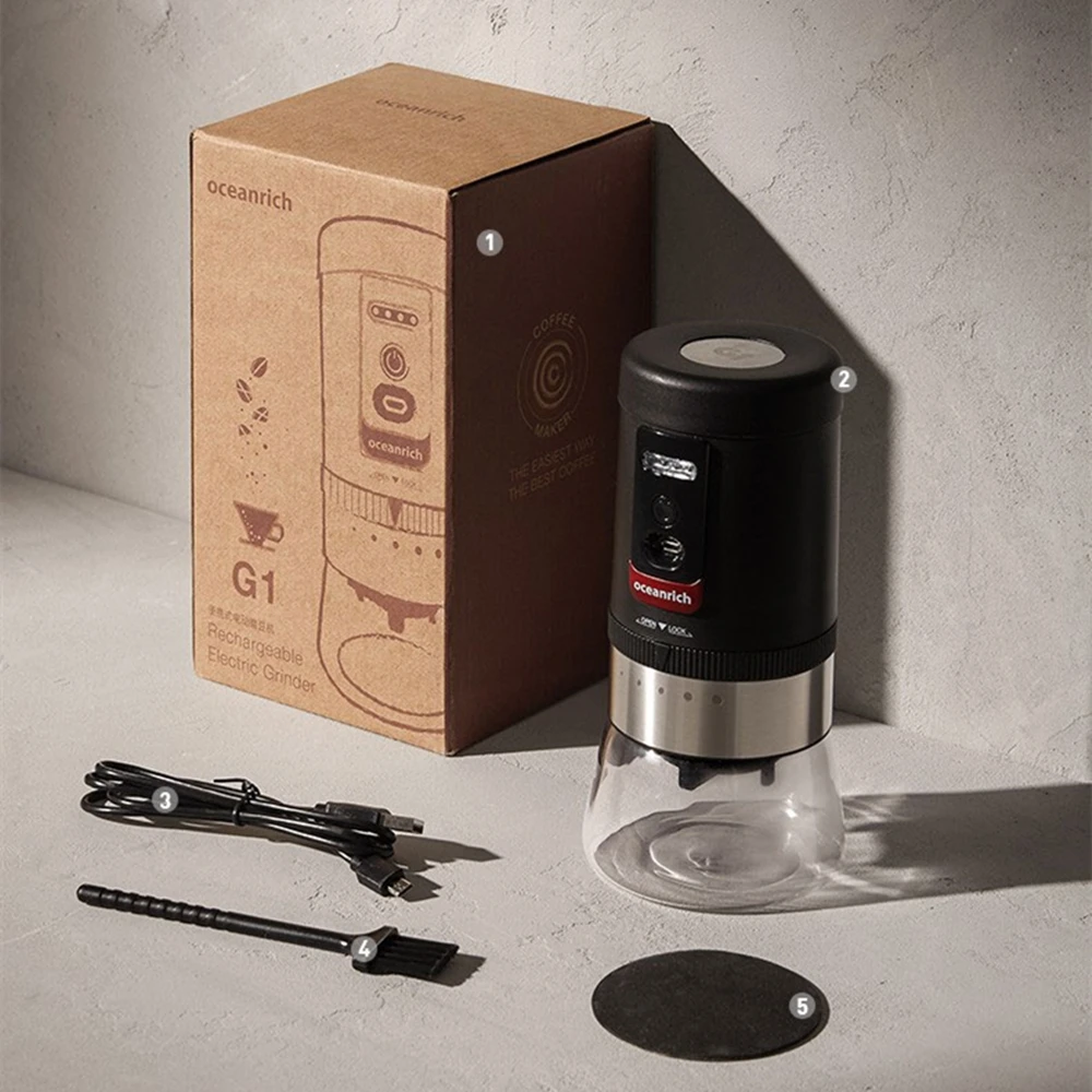 Электрическая кофемолка с контейнером для кофейных зерен Oceanrich Портативная USB