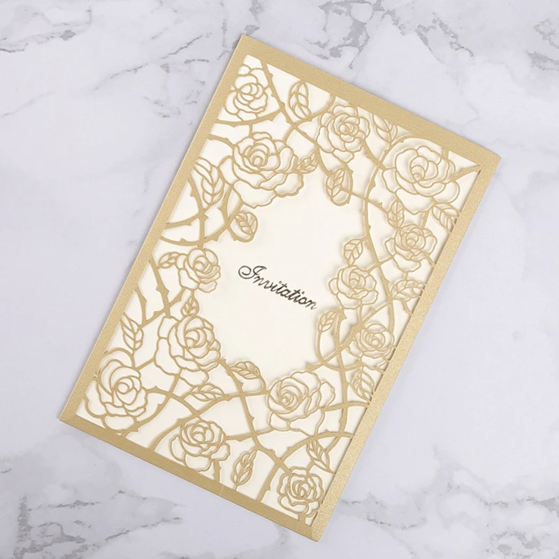 50 шт. лазерная резка свадебные приглашения роза флора визитки