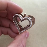 5pcs heart crystal floating locket pendant stainless steel photo open owl living memory lockets pendants jewelry for women