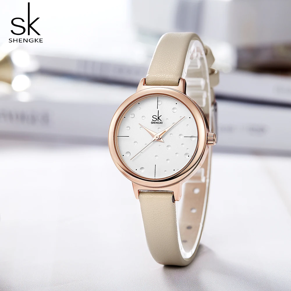 Shengke повседневные кварцевые часы женские модные простые кожаные подарочные Montre