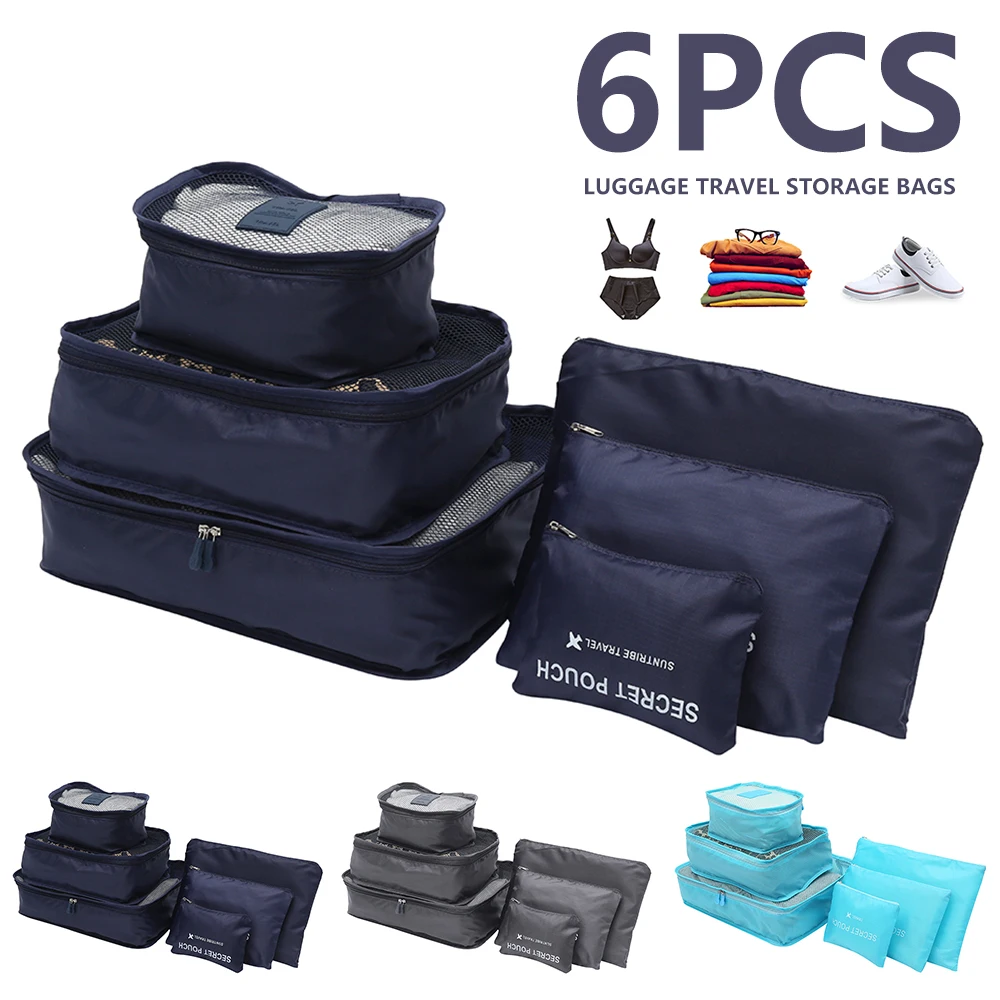 

6pcs/set Luggage Organizer Bag Large Waterproof Travel Accessories Oxford Packing Cubes Organiser For Clothing Storage Bags