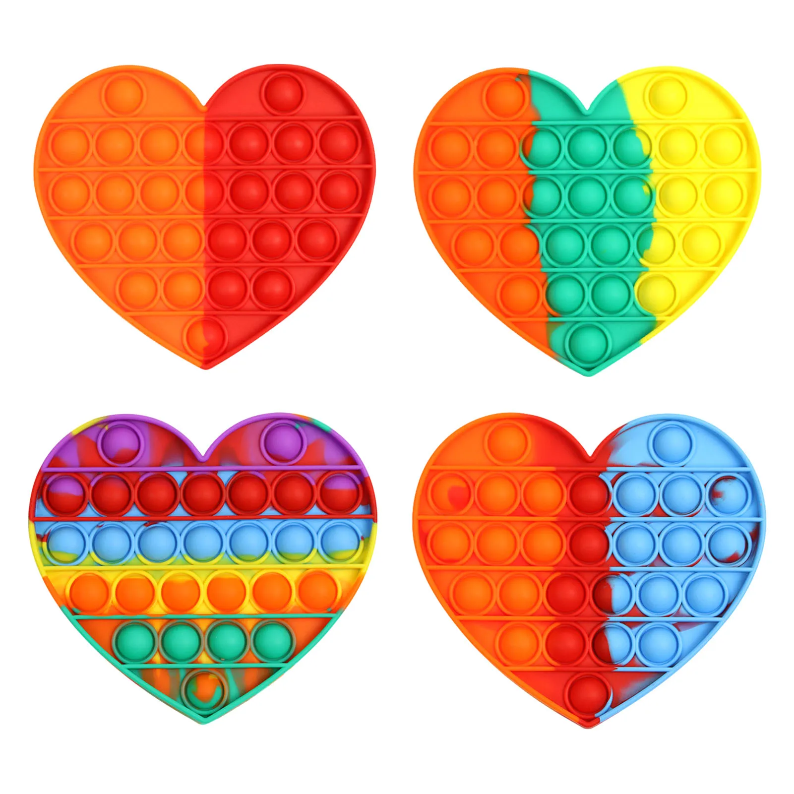 

Rainbow Heart Shaped Bubble Sensory Toy Hand Workout Squeeze Toys Colorful Love Modeling Dimple Fidget Toy