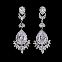ekopdee 2021 new vintage crystal zircon earrings for women silver geometric cubic zirconia big earrings female wedding jewelry