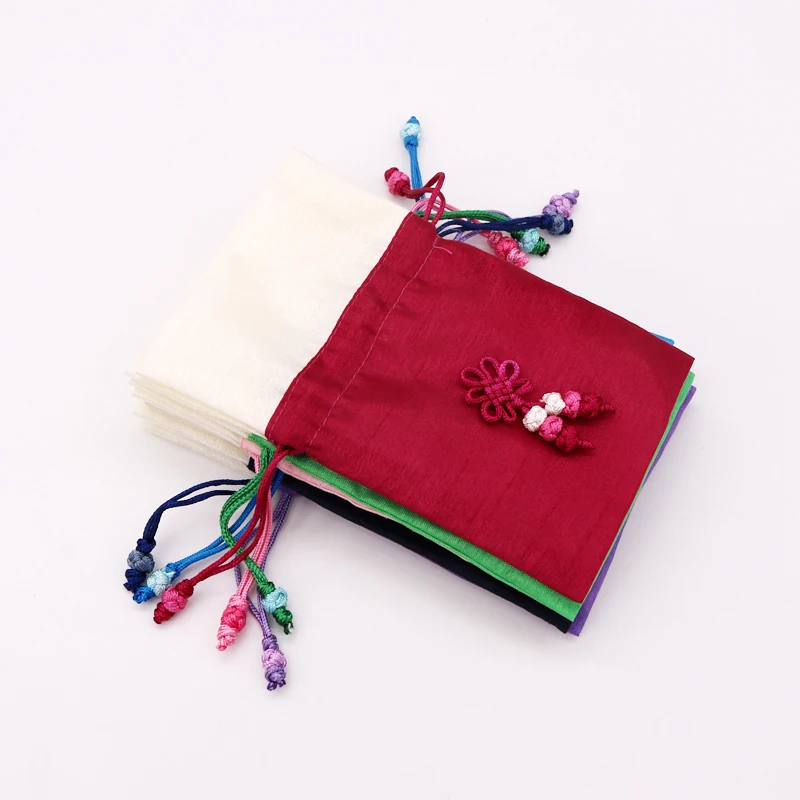2pcs/lot 10*15cm Satin Drawstring Bags With Chinese Knot Wedding Christmas Gift Jewelry Pouches Packing Storage Cotton Bag | Украшения и