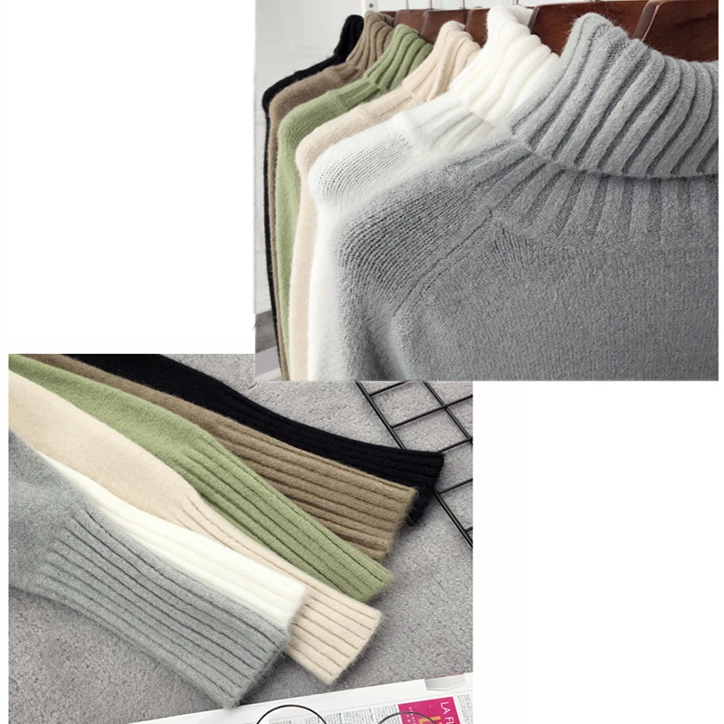 

casual Autumn Winter Basic Sweater pullovers Women turtleneck Solid Knit Loose Pullover female Long Sleeve bigsize warm Sweater