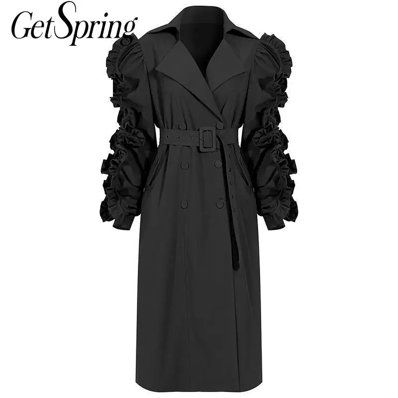 Тренчкот GetSpring для женщин ветровка в стиле ретро двубортное Женское пальто с