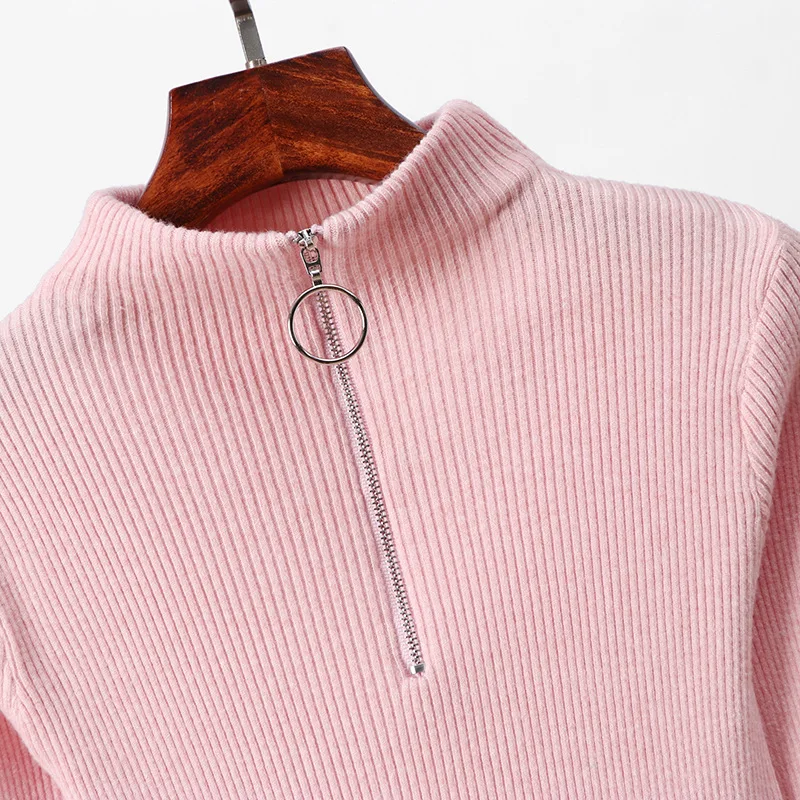 Свитер с высоким воротом на молнии корейский стиль женский свитер зимняя одежда