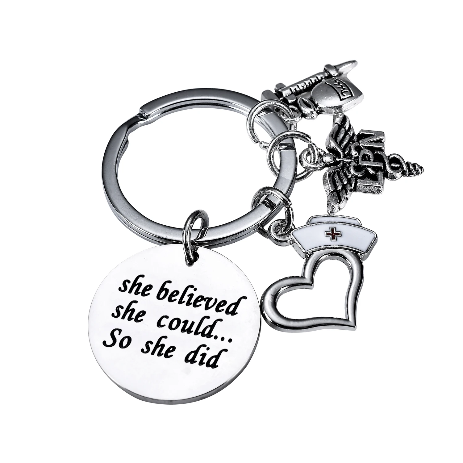 Ключницы Inspire с гравировкой слов "Она верила, что могла, и сделала это" в виде стетоскопа и медсестринской шапочки, подвески-брелки для ключей, ювелирные украшения.