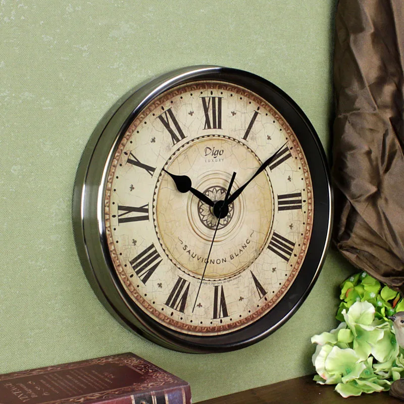 12-дюймовые металлические бесшумные настенные часы в стиле ретро для украшения