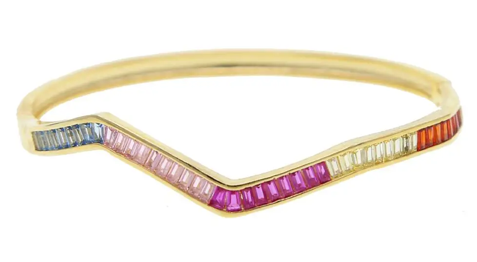 rainbow cz cuff bangle bracelet new arrived Gold color fashion jewelry sparking bling Bezel set wave band classic jewelry - Окраска металла: rainbow