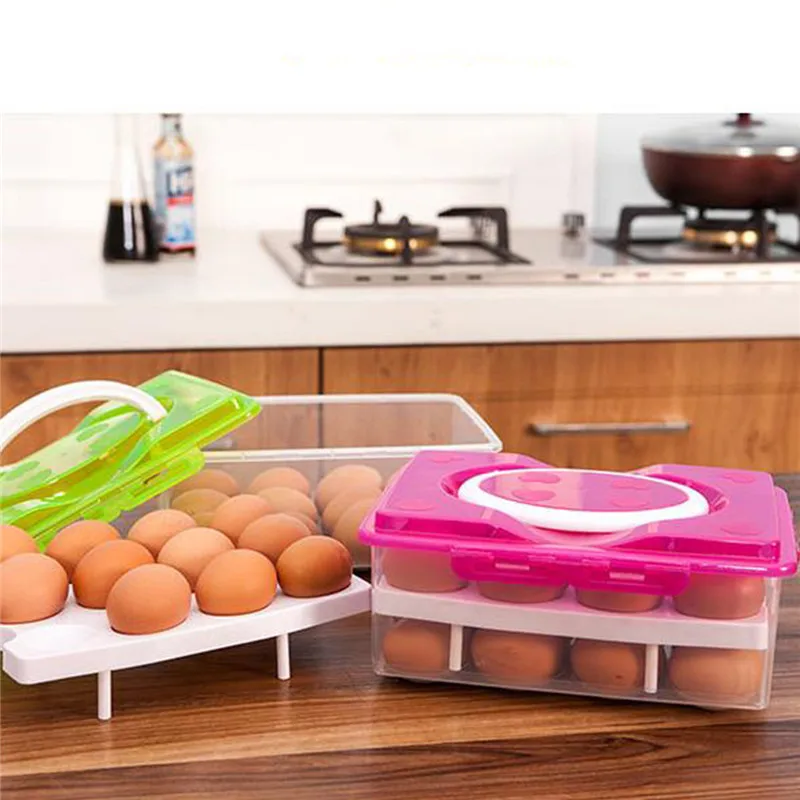 24 Grid Egg Box Food Container Organizer Convenient Storage Boxes Bilayer Basket Crisper Kitchen Refrigerator Tools | Дом и сад