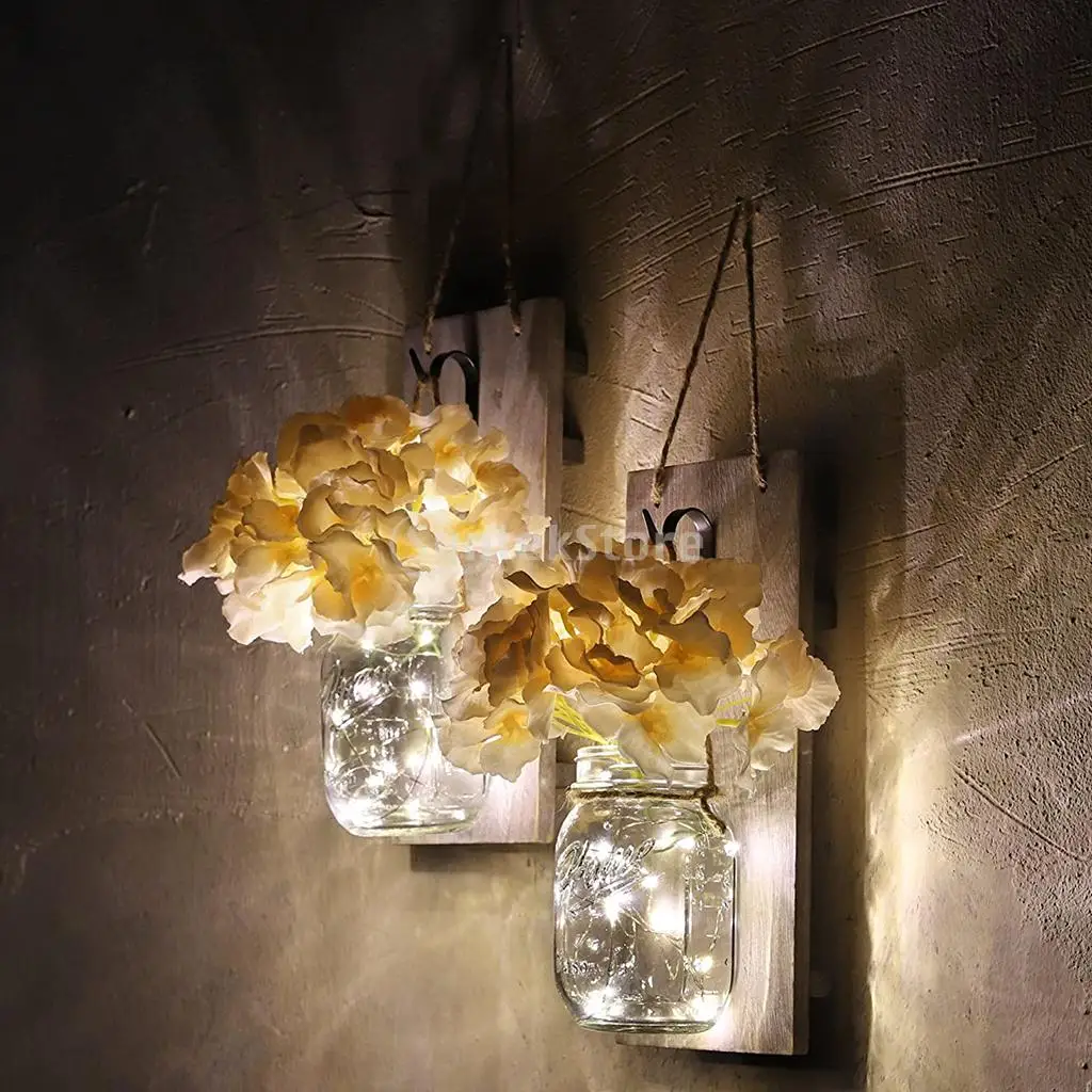 

Wall Sconces Vintage Decorative Wall Light Lamp Mason Jar Floral Silk Flower