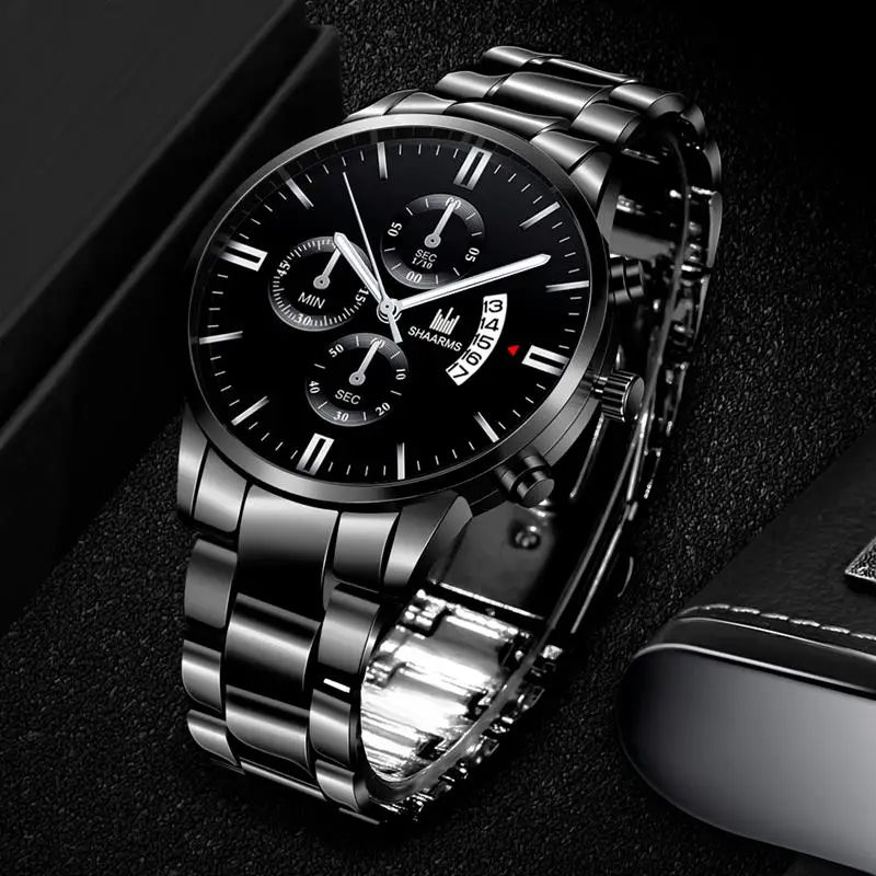 2019 роскошные черные мужские часы из нержавеющей стали модные деловые Аналоговые