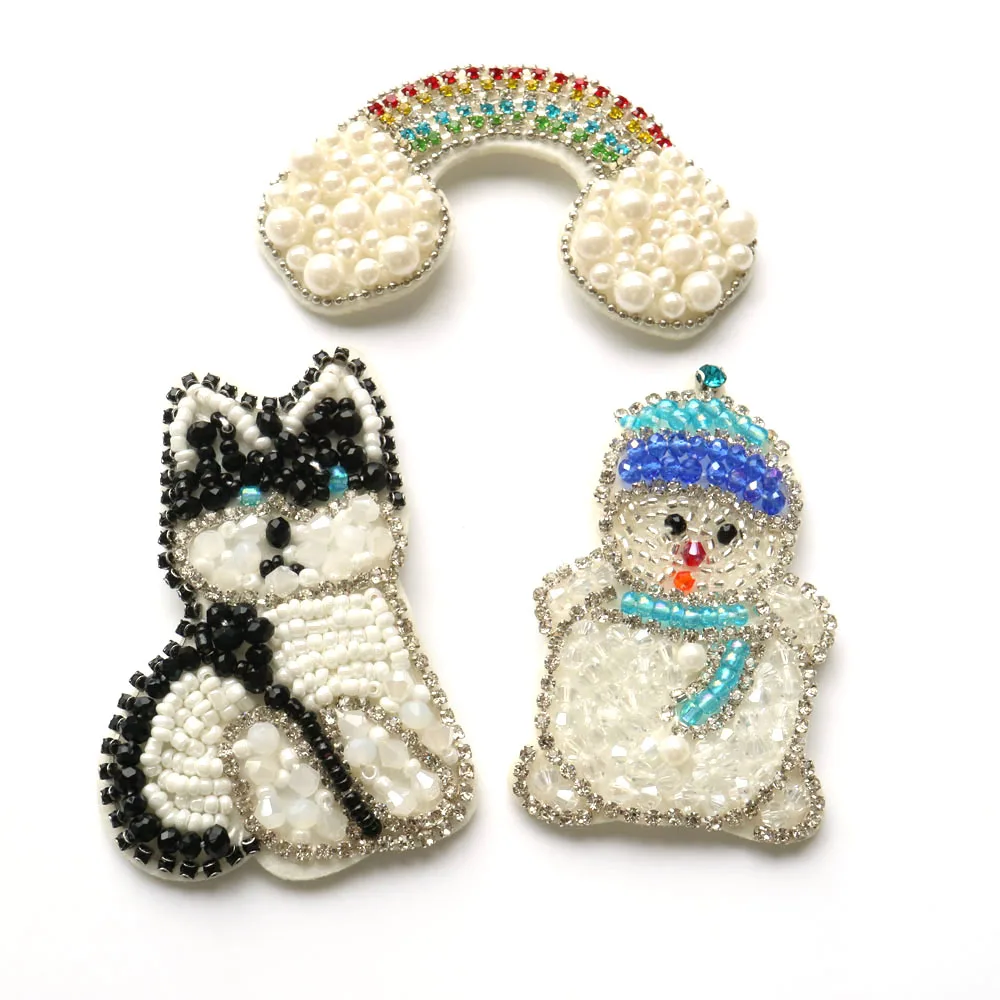 

Fashion beaded embroidered dog Patches for Clothing sew on rhinestonen rainbow parches Appliques Decoration Badge parche