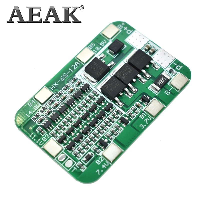 Защитная плата AEAK 6S 15A 24V PCB BMS для 6 упаковок 18650 литий ионный аккумулятор модуль