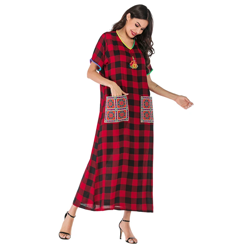 Новые женские мусульманские платья Caftan Дубай Турция Стиль печати с коротким