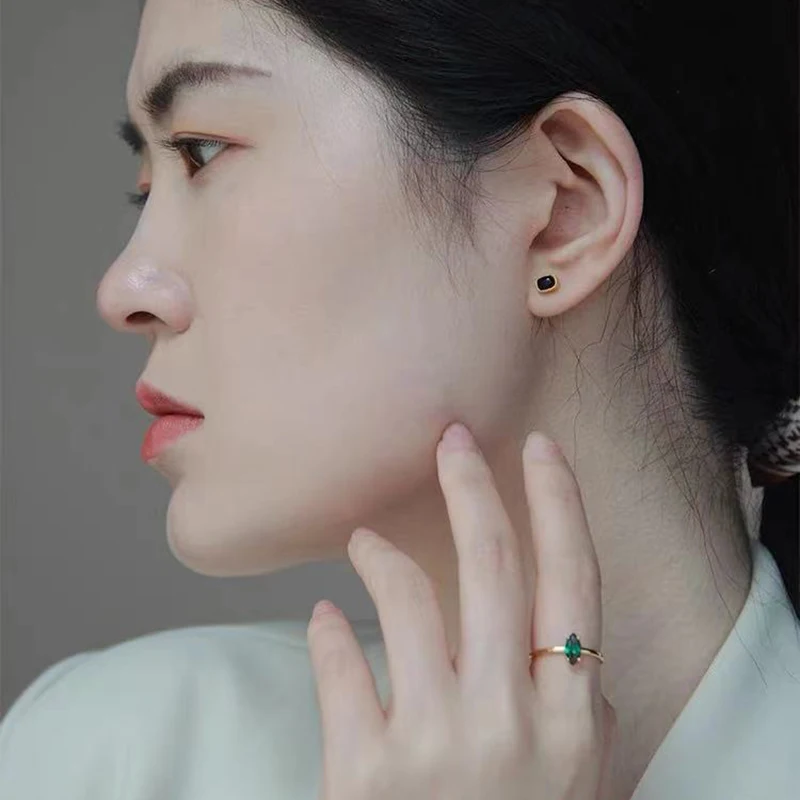 Женские классические серьги из нержавеющей стали зеленые и черные с имитацией