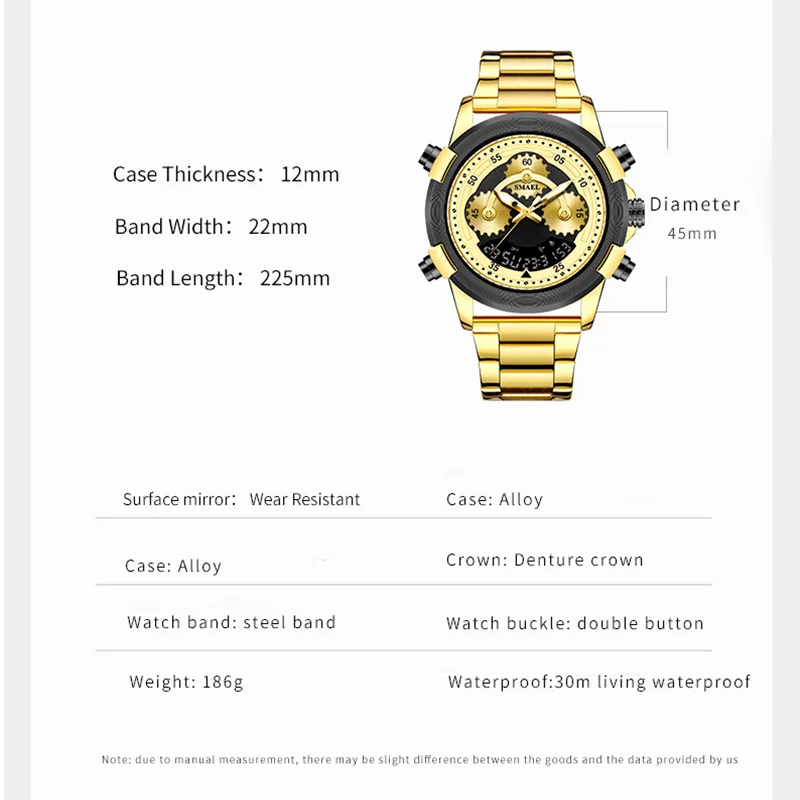 Мужские водонепроницаемые кварцевые часы из нержавеющей стали с цифровым